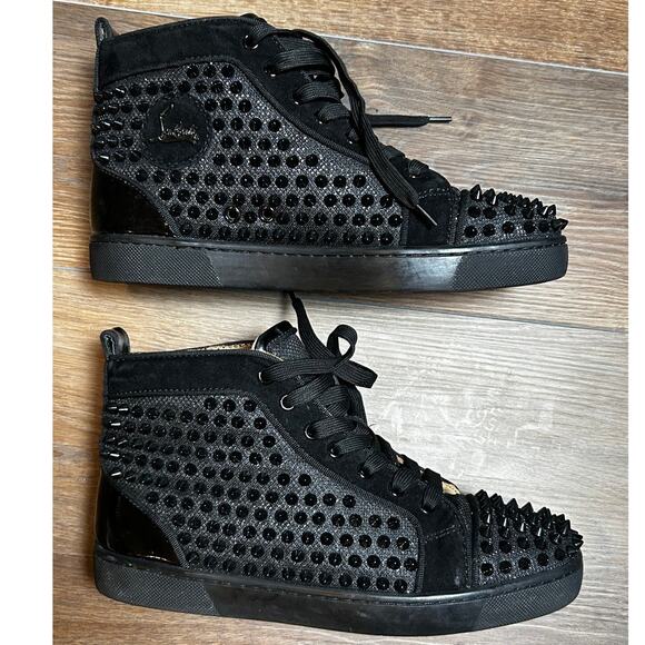 Christian Louboutin Lou Black Spikes Men's High Top Calf Leather Sneaker Size 7 - Picture 4 of 11